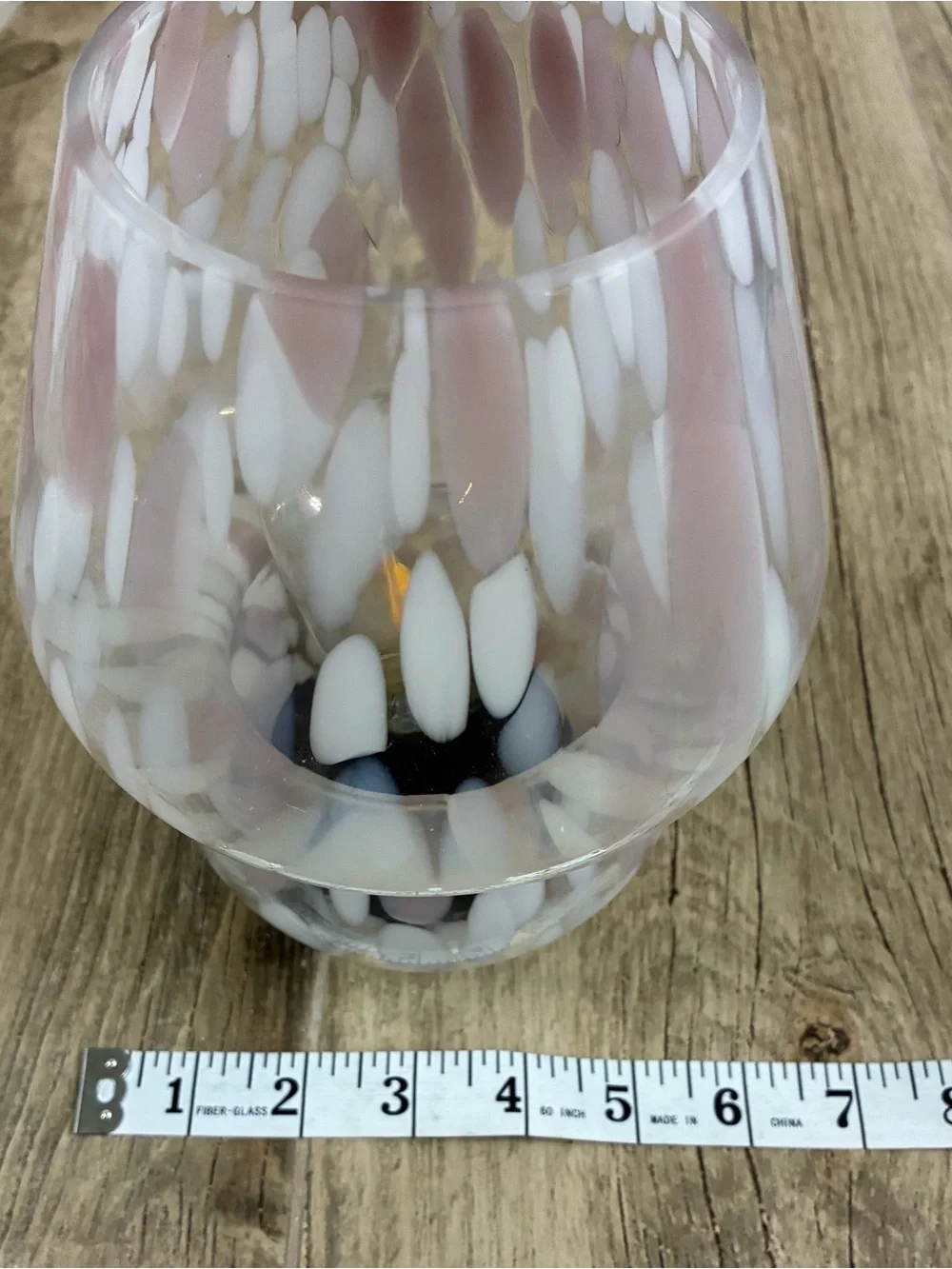 Pink & White Speckled Glass Mushroom Table Lamp Battery Operated Accent Light